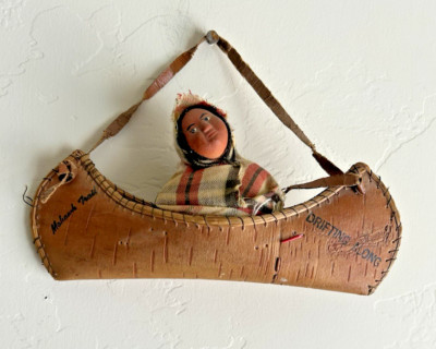 VTG Birchbark Skokum 8'' Canoe Mohawk Trail Mass Native American Hanging Souvenir
