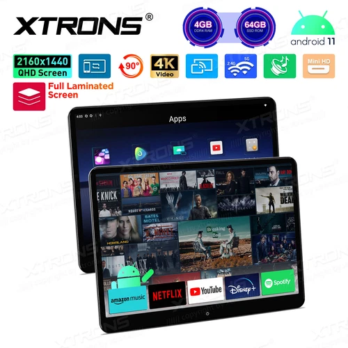 2x XTRONS 14" Android Car Headrest Monitor 4+64G 4K Video Player HDMI G-Sensor