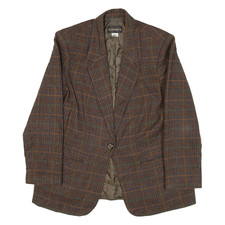 Requirements Womens Blazer Jacket Brown Knit Wool Check L