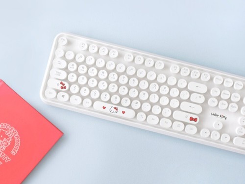 Hello Kitty Wireless Keyboard & Mouse SET Retro Typing Keyboard - Pink White - Picture 7 of 20