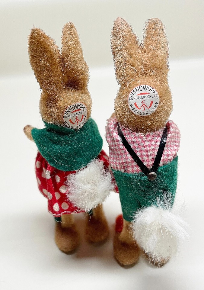 PAIR Anthropomorphic BUNNY RABBITS~West Germany~WAGNER HANDWORK ...