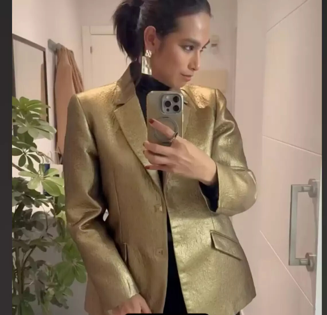RARE GENUINE ZARA GOLD METALLIC JACKET BLAZER SIZE EXTRA SMALL XS NEW