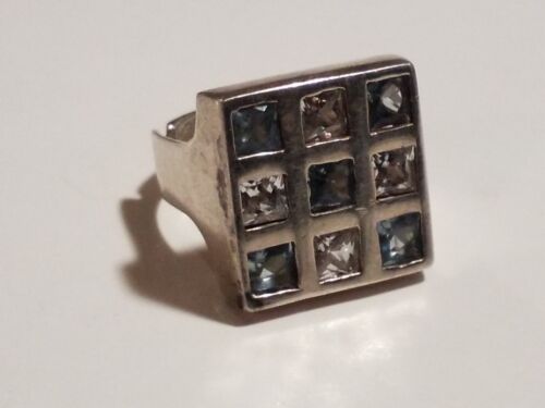 925 Sterlingsilber verstellbarer quadratischer Ring Original Clr/Blau Kristall Einheitsgröße passend - Bild 4 von 12