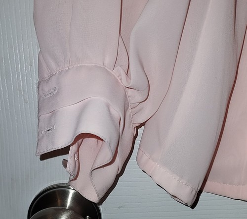 VTG 80s Sz. 8 Sheer Puff-Sleeve Pink Pleated Front Dainty Cottagecore Blouse - Picture 2 of 8