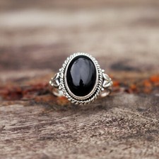 Natural Black Onyx Gemstone Solid 925 Sterling Silver Women's Ring