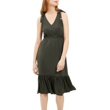 Michael Kors Green Petite Tie-Shoulder A-Line Midi Dress  Size 0P NWT$140