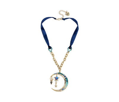 Betsey Johnson Celestial Starlet Crystal Moon Stars Blue Necklace NWT 