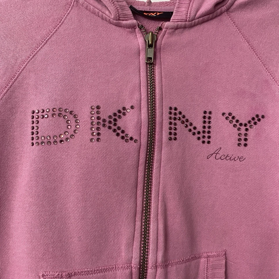 Suéter para mujer DKNY Y2K Bimbo Mcbling cremallera completa rosa basura cuentas mediano Foto 4 de 4