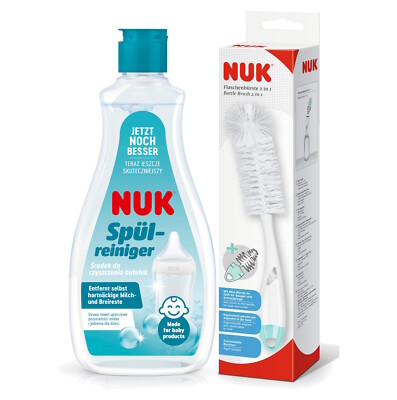 NUK Spülreiniger 500 ml + Twist Flaschenbürste mit Saugerbürste | pH-neutral
