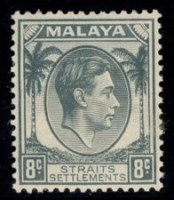 MALAYSIA - Straits Settlements GVI SG283, 8c grey, M MINT. Cat £38.