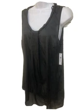 AB Studio Black Sheer Sleeveless Blouse Large