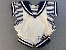 Vintage Baby Togs Sailor Romper 12M Nautical Boat One Piece Outfit USA 80s 90s