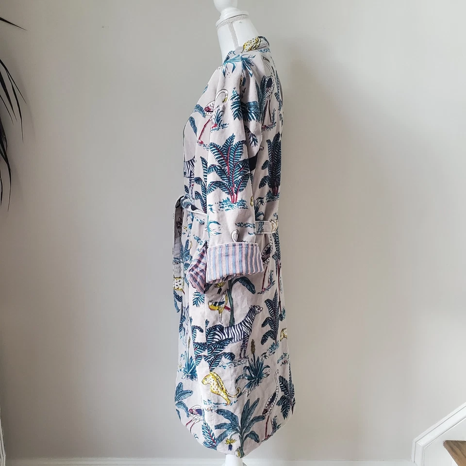 Gray Jungle Animal  Bird Velvet Morning Tea  Bridesmaid's Lined Kimono Robe S-M - Image 2 of 4