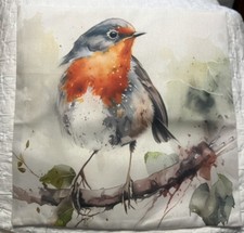 Watercolor Blue Bird Nature Garden Linen Throw Pillow Cover Home Decor 18x18  