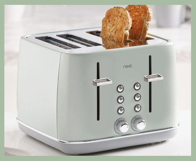 NEXT Salbeigrün 4 Scheiben Metall Toaster Multifunktion Neu in OVP