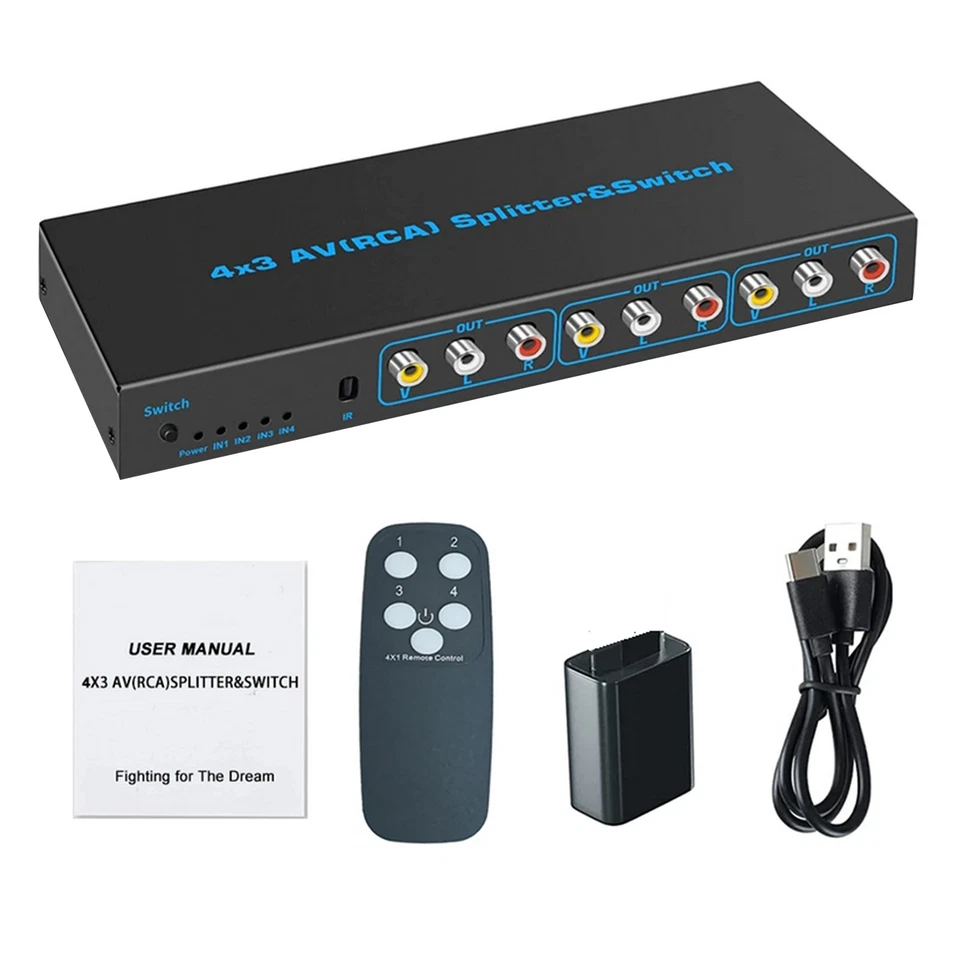 4 In 3 Out AV Switch RCA Switcher Box Video L/R Stereo Audio AV Selector Box - Image 2 of 4