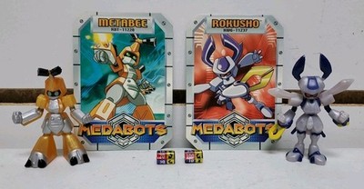2001 Metabots Lot: Metabee & Rokusho 2.5'' Metallic Figures w/Cards & Dice *READ*