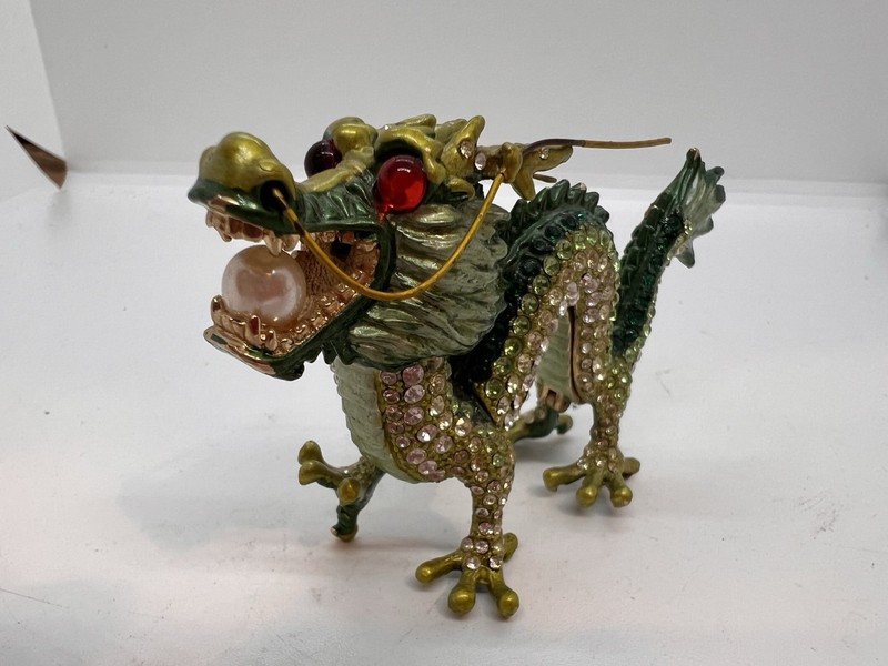 Bejeweled Chinese Dragon Hinged Trinket Box Crystals Luxury Giftware