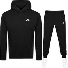 MEN'S NIKE CLUB LOGO FLEECE HOODIE & JOGGERS BOTTOMS BLACK/NAVY UK FREE DELIVERY
