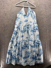RED Valentino Dress Womens 46 White Blue Floral Halter Sleeveless Maxi Sundress