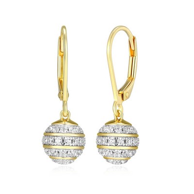 8mm Sterling Silver Gold-Plated Pave CZ Ball Leverback Earrings Charles Garnier