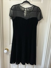M&S Collection Black Velvet Dress Mesh Neckline Size 12