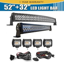 5D 52" Curved 300W LED Light Bar with 32" Straight 180W Bar 4X 4" Pods for UTV