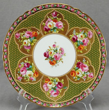 Copeland Hand Painted Pink & Purple Roses Green & Gold Beaded 9 Inch Plate F