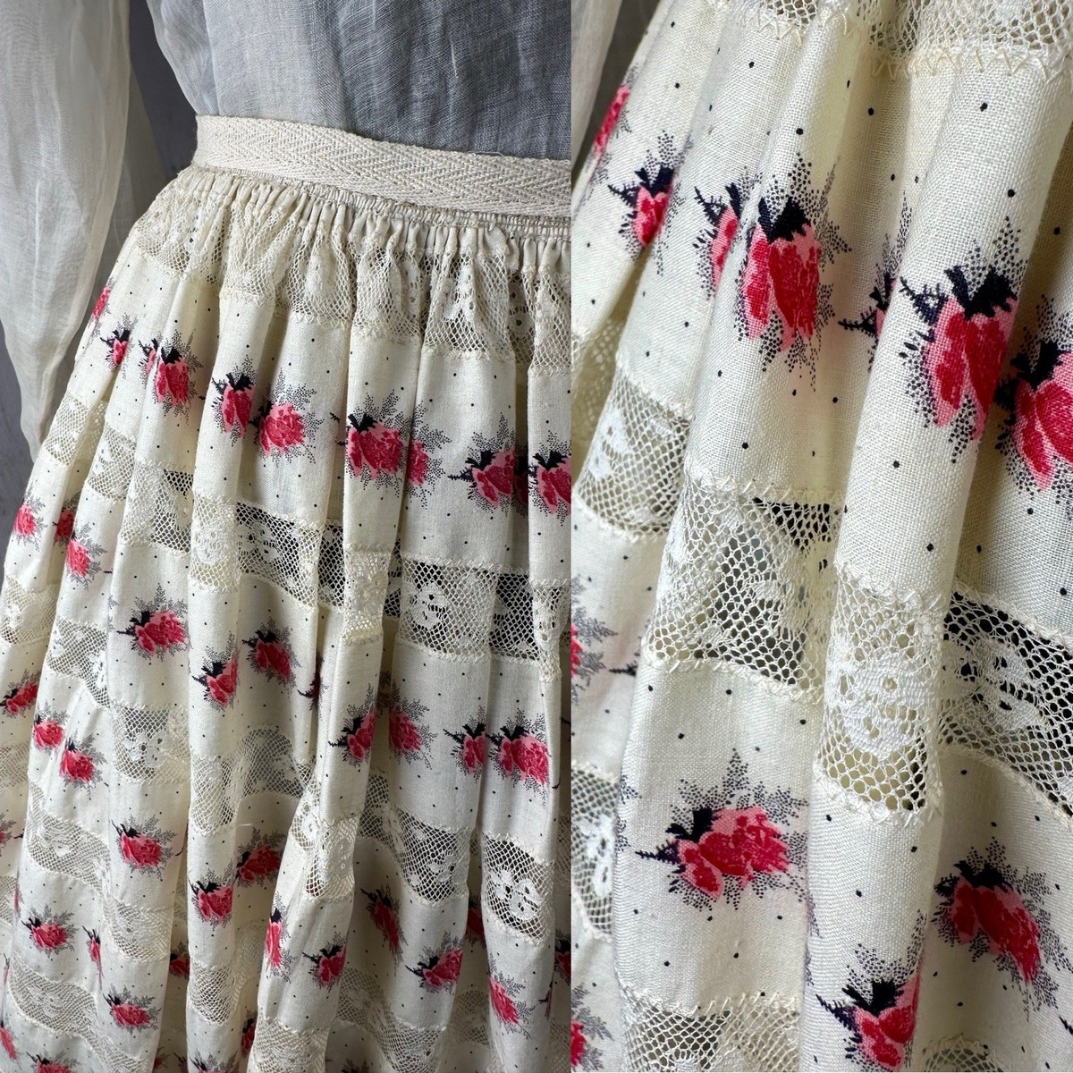 1800s French Antique Victorian Edwardian CRINOLINE SKIRT Floral 