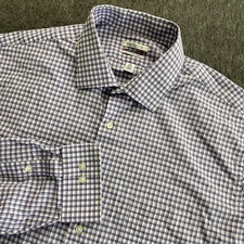 Van Heusen Shirt Mens 18 34/35 Purple Plaid Long Sleeve Flex Collar Wrinkle Free