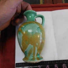 Art Pottery Pitcher Vase 5.5" with Handle Multi-Colored Unmarked