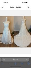 Mori Lee Y2K Bridal A-Line Gown Cap Sleeves Cathedral Train Lace Beading Sz 10