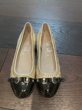 AGL Attilio Giusti Leombruni Gold Leather Ballet Flats w/ Black Cap Toe IT 33.5