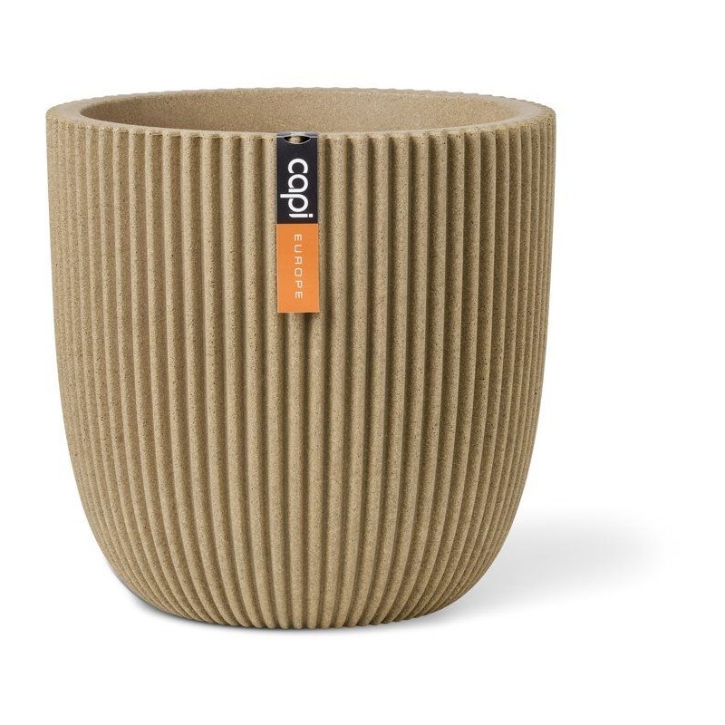 Pot de fleurs Capi Europe Groove beige, jardinière ronde haut de gamme