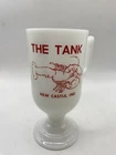Vintage THE TANK NEW CASTLE, IN Milk Glass Pedestal Mug Lobster Graphic Adver