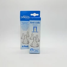 NEW Dr. Brown's 6 Pk Natural Medium Flow Level 2 3m+ Anti-Colic Narrow Nipple