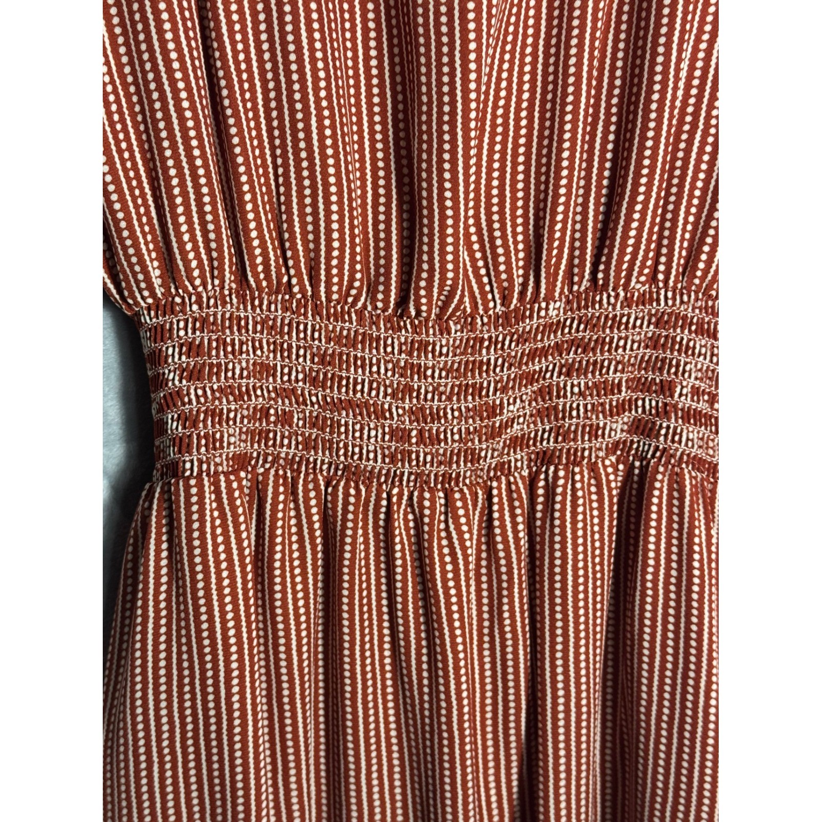 Max Studio Dress NEW red Dot Stripe Flutter Sleeve Midi dress Size M NWT