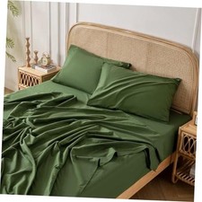 100 Washed Cotton Linen Feel Sheet Set Size, 4 Pieces Deep Pocket Queen Green