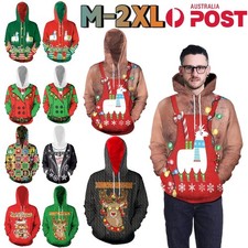 Mens Christmas Sweatshirt Hoodie Jumper Tops 3D Print Pullover Funny Xmas Party