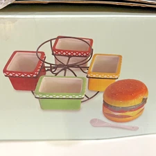 Ceramic Cheeseburger Condiment Serving Set w/ 4 Dipping Bowls Open Box Kitchen