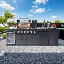 46'' 4 Burner Outdoor Kitchen Island w/Grill & Side Burner 72000 BTU BBQ Island