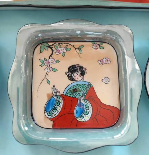 Antique Old Noritake Art Deco Deco Lady Lustreware Tray Set 4-Piece Hand-Painted - Picture 3 of 10