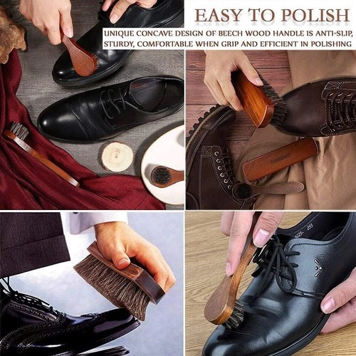 2-Piece Horsehair Shoe Brush Shine Shoe Polish Kit, Leather Shoes Boot Clean - Picture 7 of 7