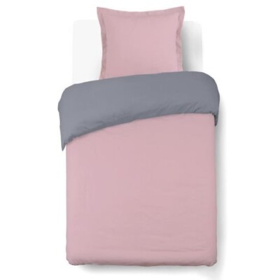 Housse de couette Réversible Bicolore 100% coton 140 x 200 cm taie 65X65 cm rose