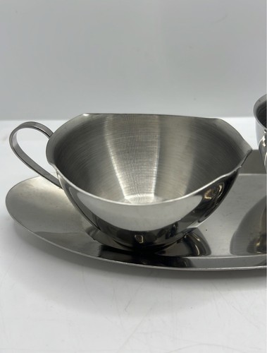 Vintage Creamer And Sugar Bowl Set W/ Tray Stainless - Picture 2 of 4
