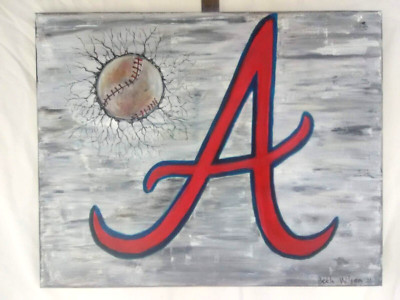 Original Acrylic Painting Atlanta Braves Logo Baseball  16x20 Canvas Artwork Art