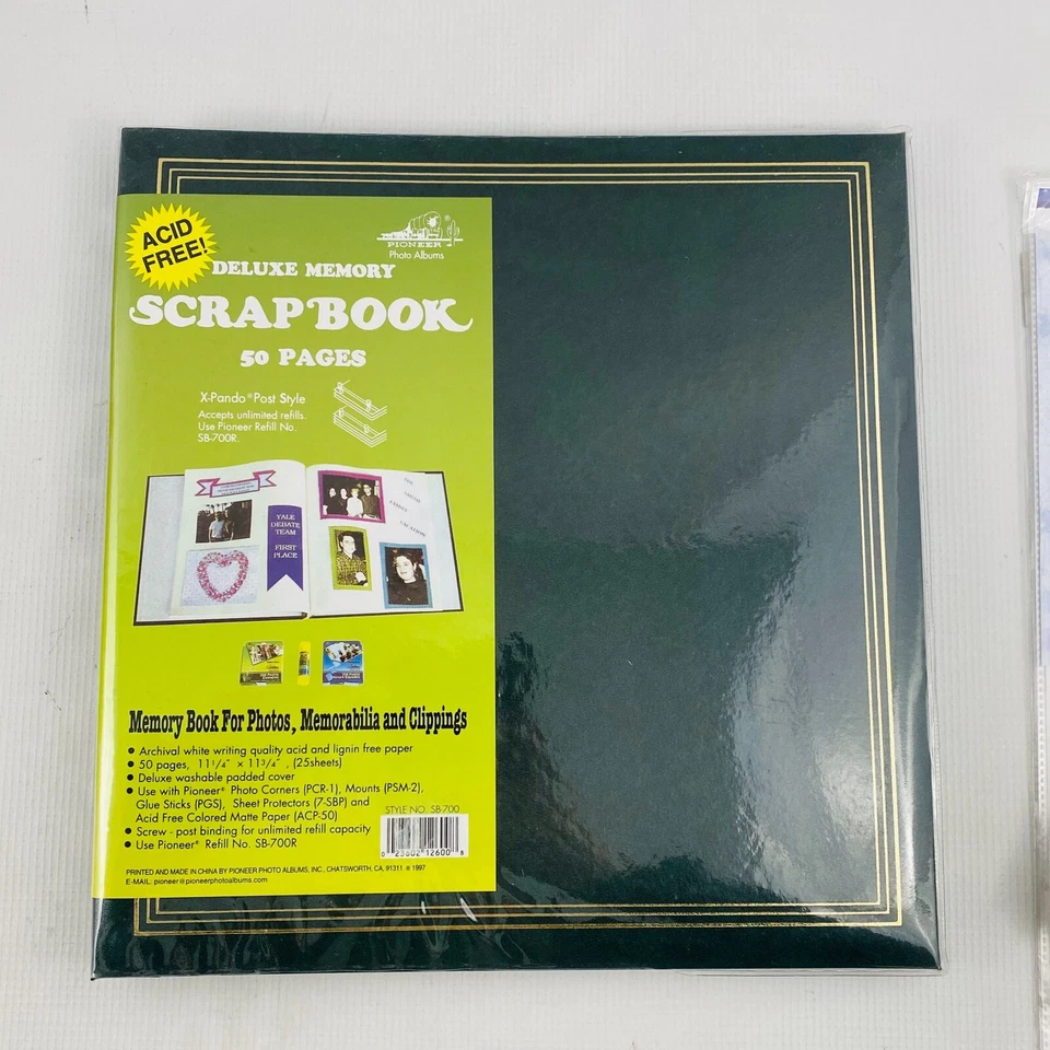 Pioneer Scrapbook Lot 12x12 Green Post Style Album SB-700R Refills Darice Pages - Image 2 of 4