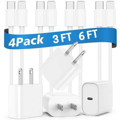 4X 20W Fast Wall Charger For iPhone 14 13 12 11 Pro Max XR Type C Charging Cable