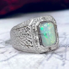 Opal Cushion Cut Gemstone With 925 Sterling Silver Ring For Men's #828