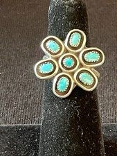 Vintage Zuni Sterling Turquoise Petite Point Ring Size 7.5